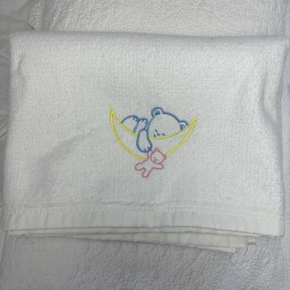 Vintage White Polyester Baby Blanket Teddy Moon 40x40